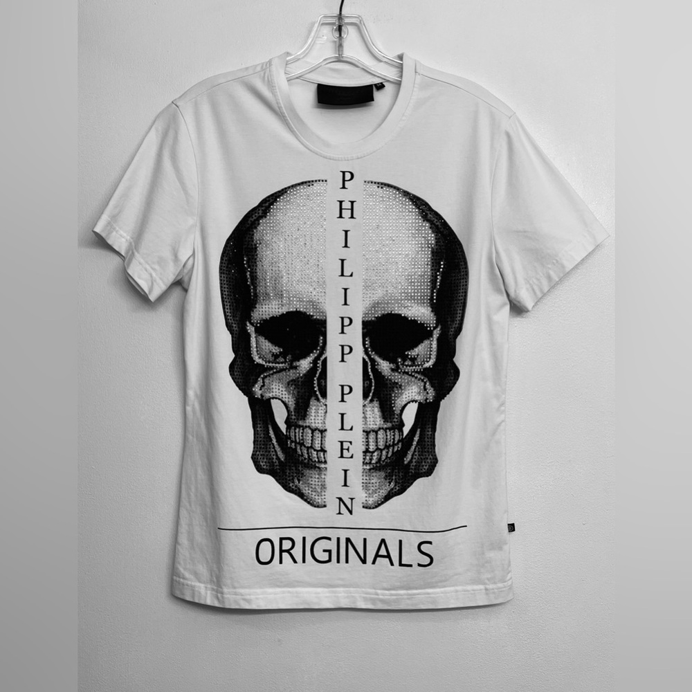 Philipp Plein White SKULL WITH CRYSTALS Short Sleeve size M 🔥